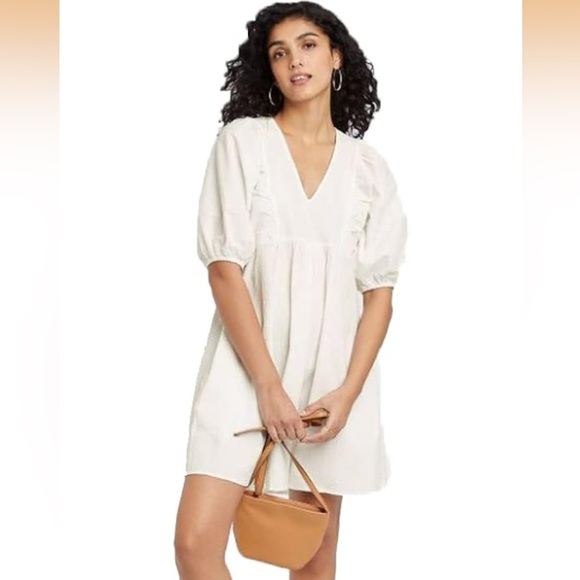 a new day Dresses & Skirts - A New Day Women's Puff Short Sleeve Dress - white size small